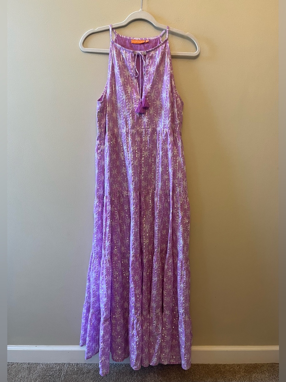 Oliphant Starburst Print Sleeveless Maxi Dress 100% Cotton Women's Medium Purple